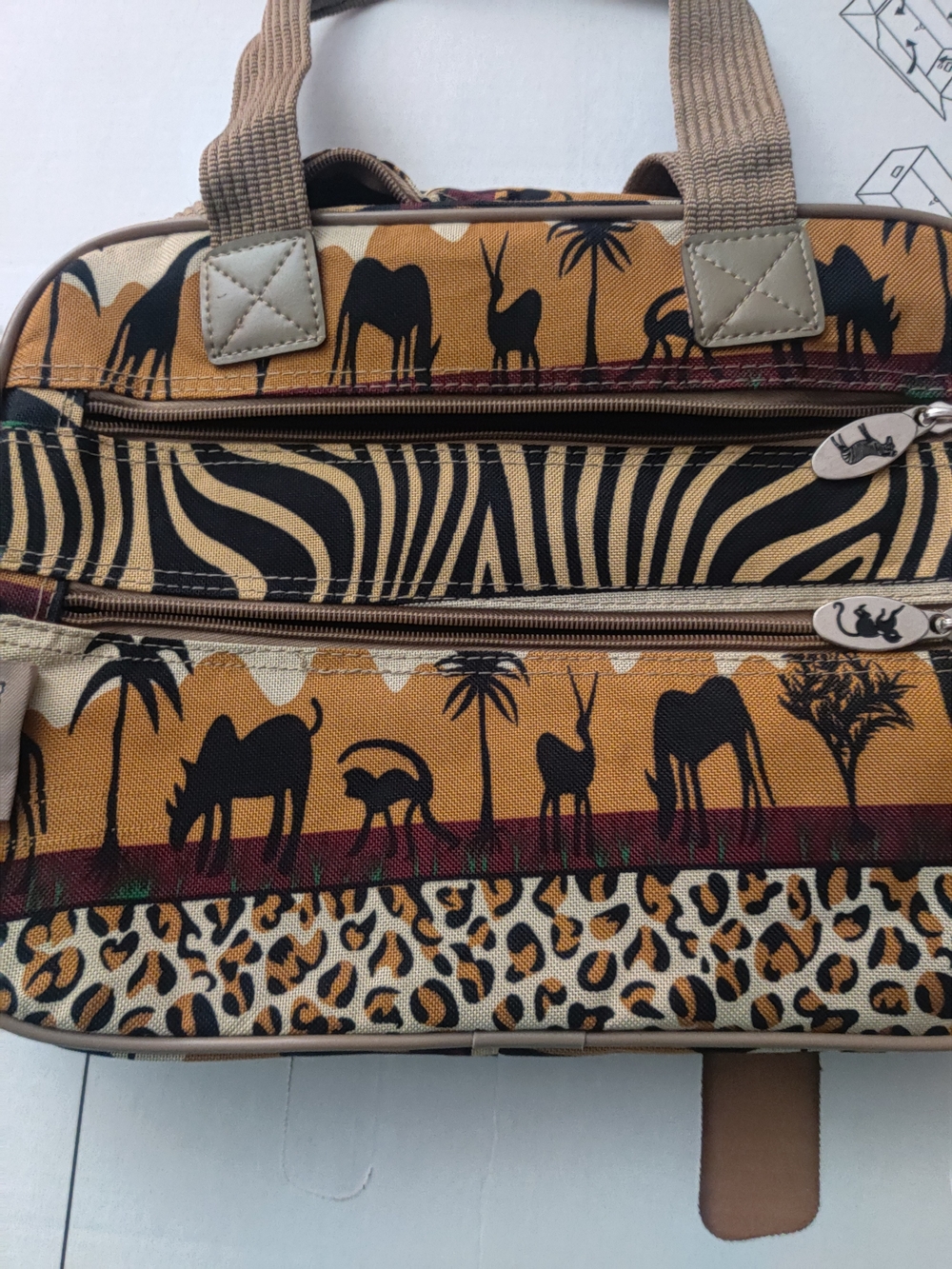 Pioneer Express Safari-Pattern Canvas Tote in Tan and Black